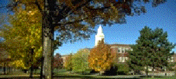 a picture of the clocktower in fall